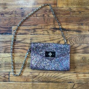 KATE‎ SPADE Women's Moonlit Soiree Glitter Pink Chain Crossbody Handbag Envelope